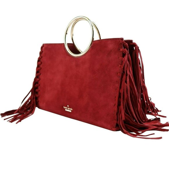 Suede Fringe Sam Bag in SIENA RED - Picture 6 of 11